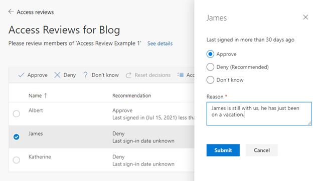 example blog azure ad access reviews