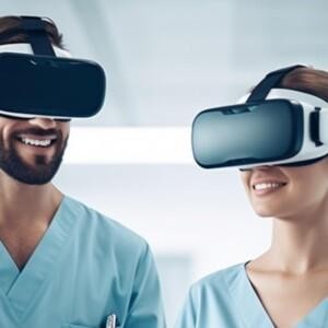 nurses working together using VR glasses